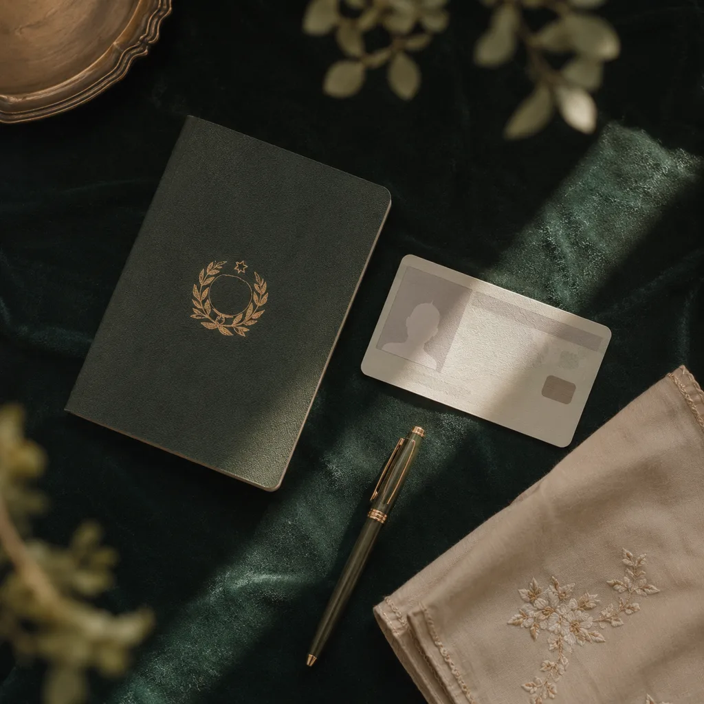 A Pakistani passport and a CNIC laid on a velvet surface